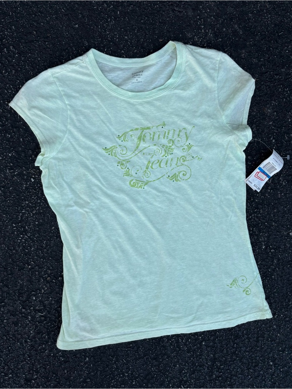 NWT Vintage Y2K Tommy Jeans T Shirt Womens XL Mint Green Rhinestone Bedazzled